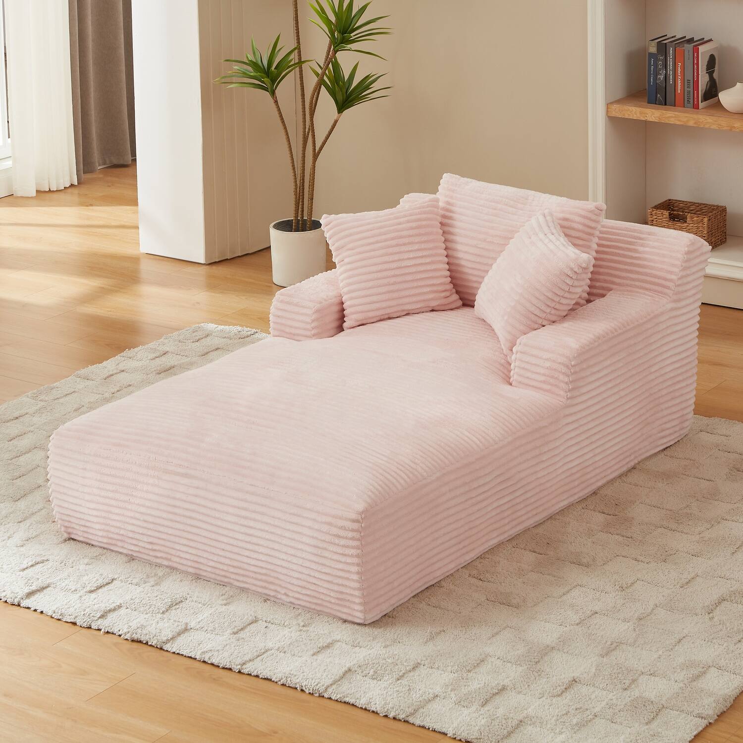 Back. Chic Crate - Plush Corduroy Cloud Floor Sofa Bed for Living Room - Pink.