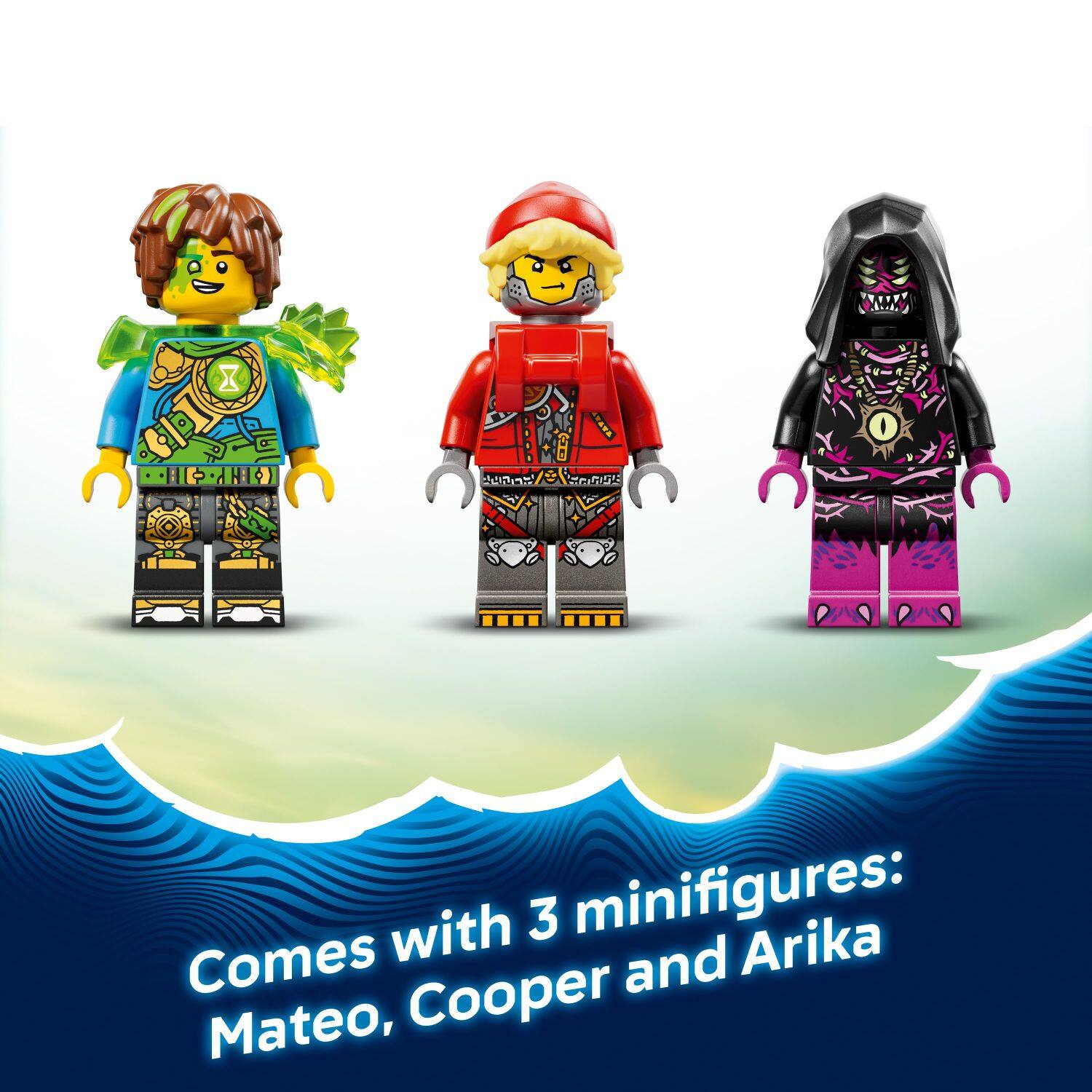 X H   9 with 3 minifigures: Mateo, Cooper and Arika