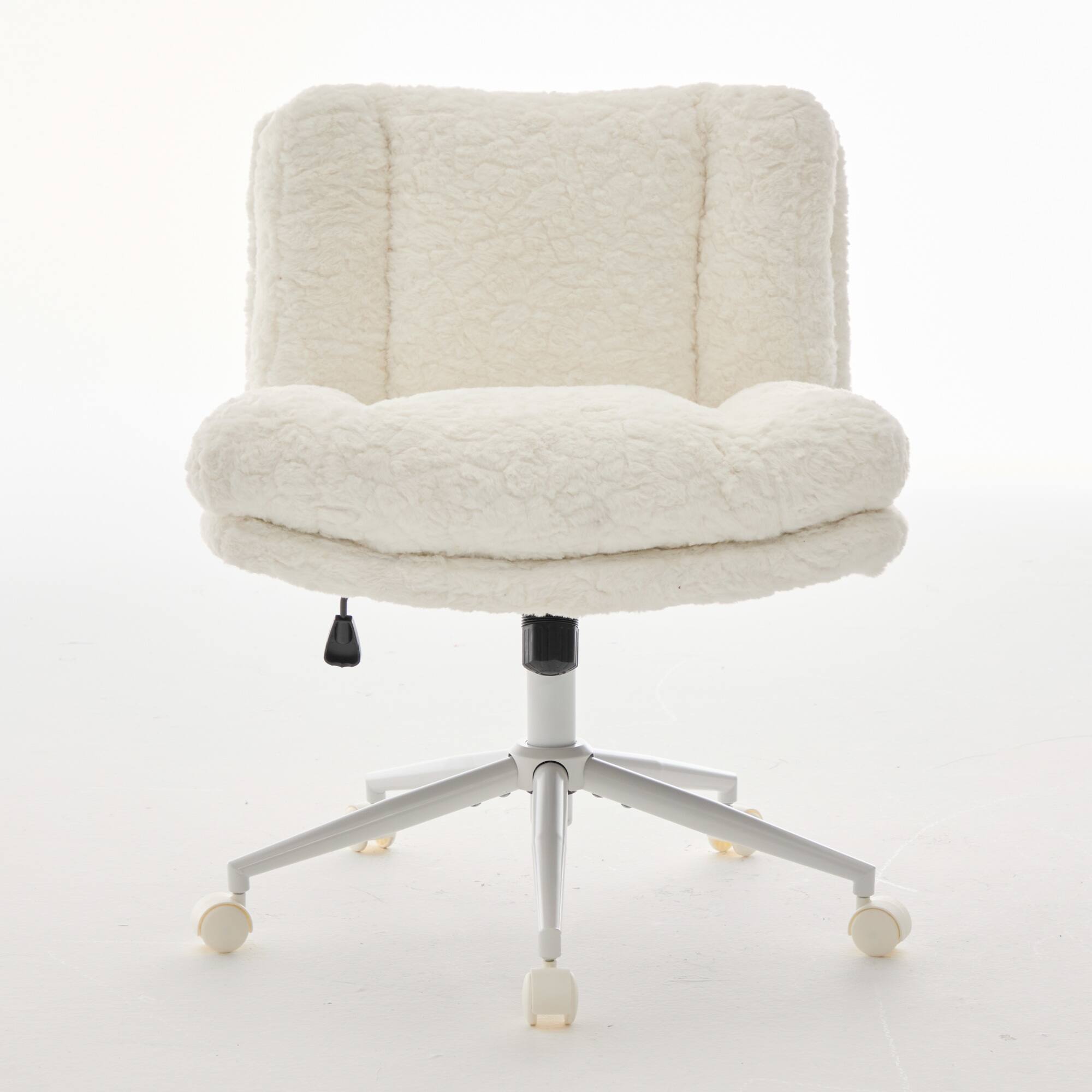 Left. GOODSILO - Extra Wide Plush Faux Fur Office Chair with Adjustable Height and 360-Degree Swivel for Home Workspace - Cream.