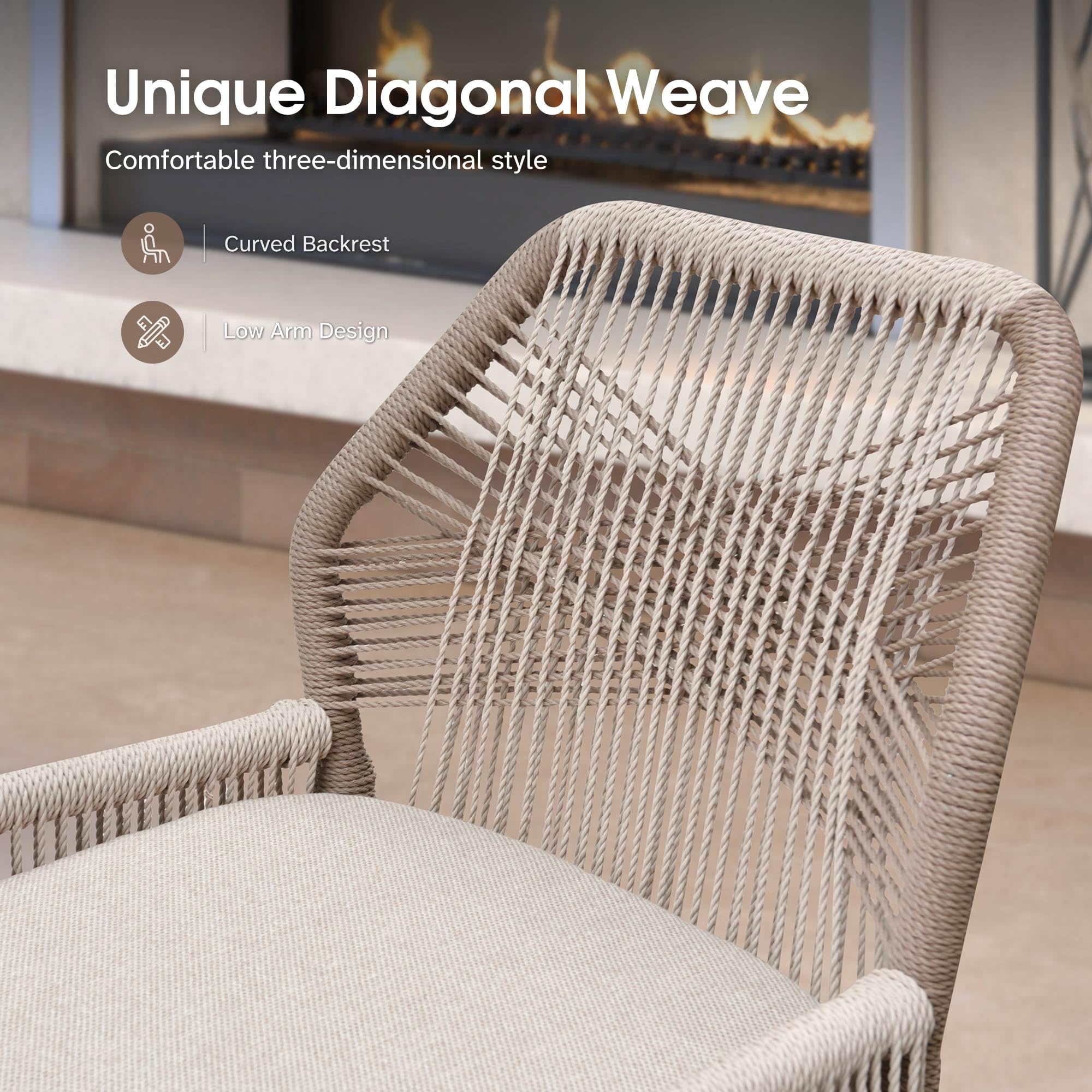 Unique Diagonal Weave  
Comfortable three-dimensional style  
Curved Backrest  
Low Arm Design