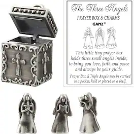 Ganz - The Three Angels Miniature Metal Prayer Box and Charms 1 inch - Silver