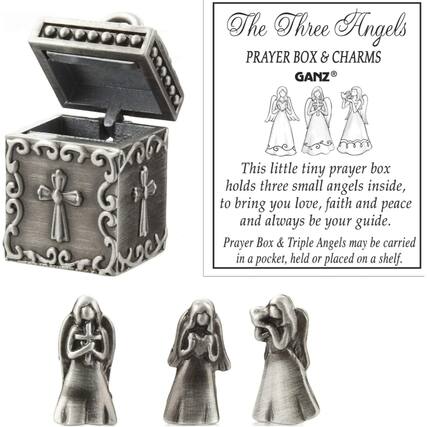 The Three Angels
PRAYER BOX & CHARMS
GANZ®
This little tiny prayer box holds three small angels inside, to bring you love, faith and peace and always be your guide. Prayer Box & Triple Angels may be carried in a pocket, held or placed on a shelf.