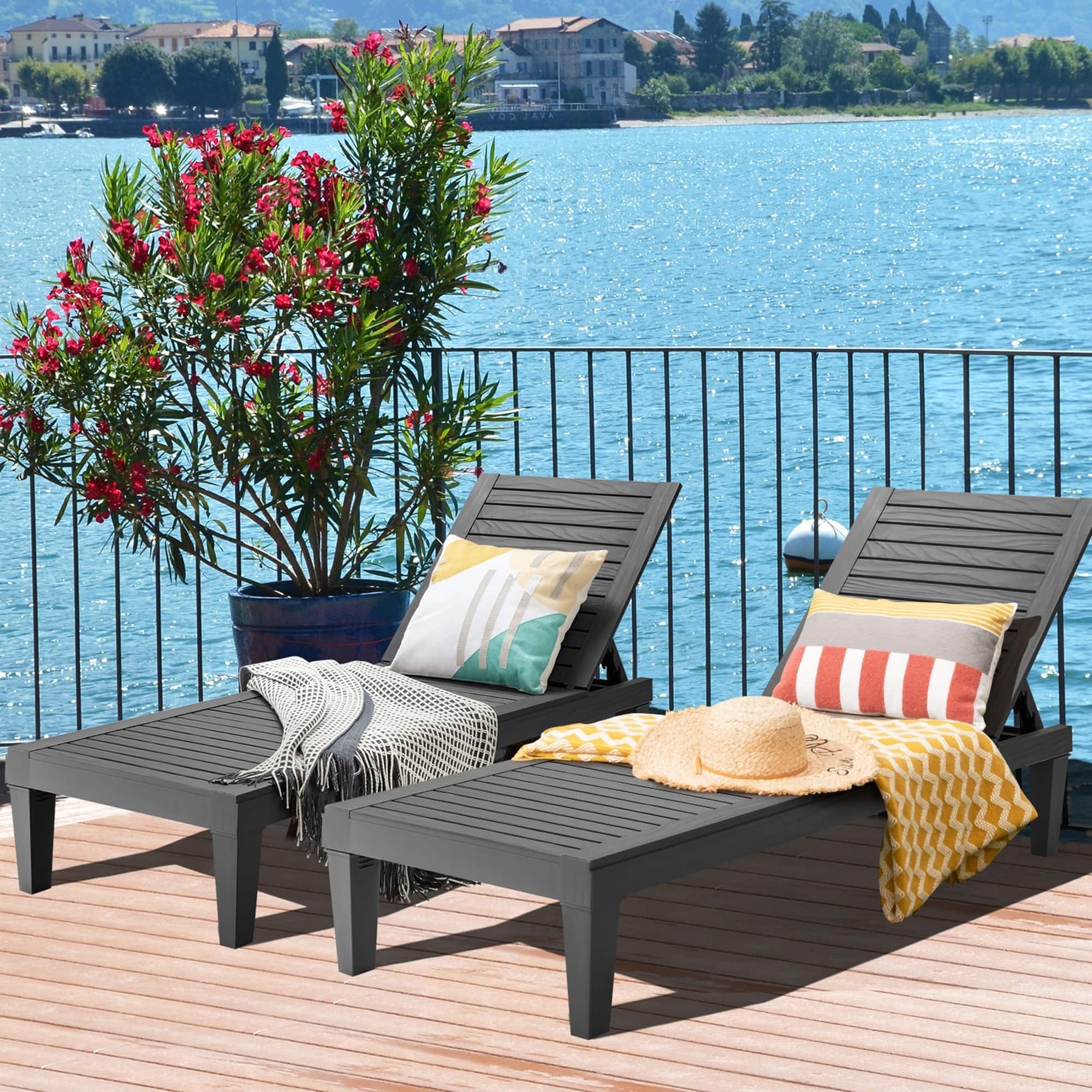 Gymax - Set of 2 Patio Outdoor Chaise Lounge Chair Recliner w/ Adjustable Backrest - Black price history on PriceWatchPro