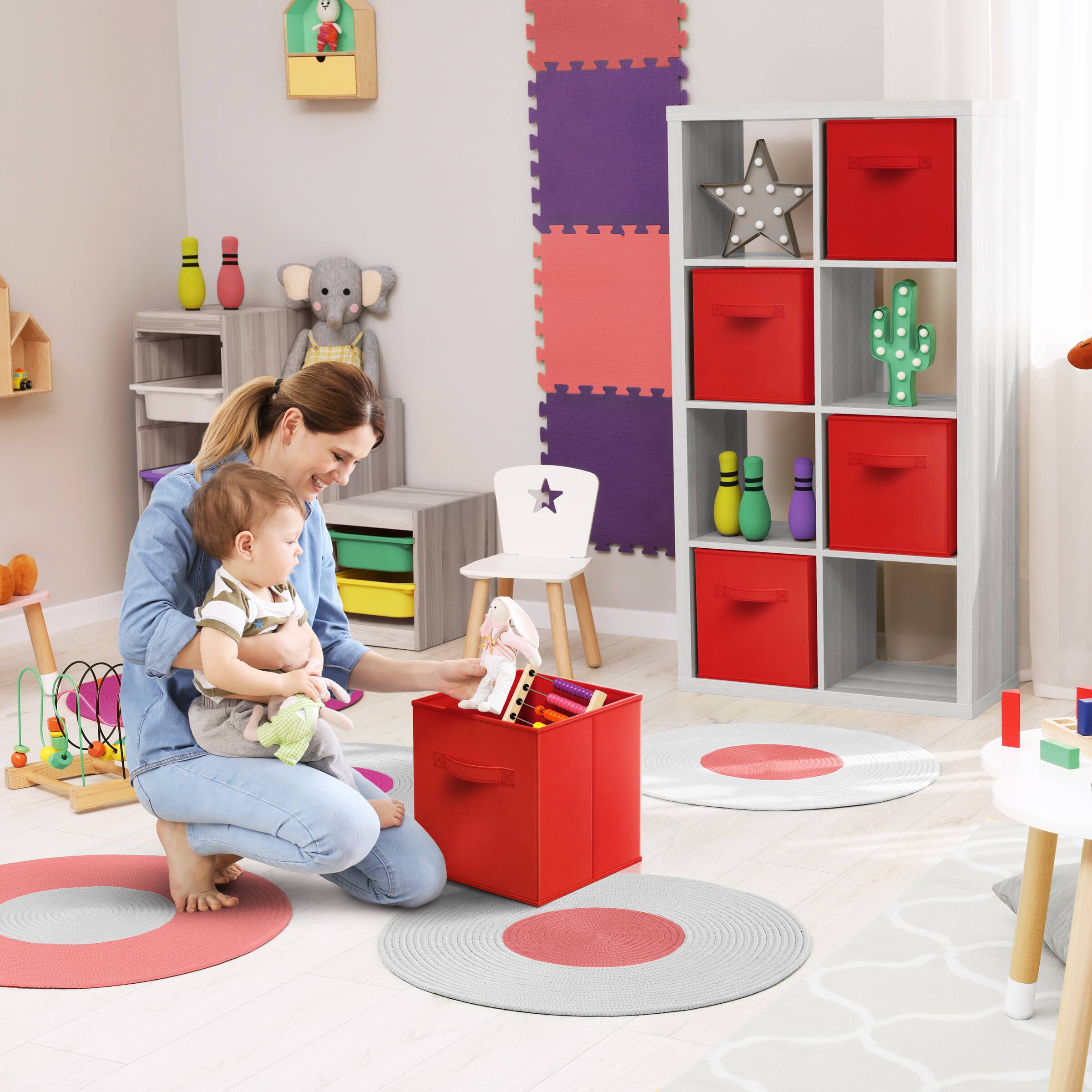 Alt View 4. Sorbus - Sorbus 13 Inch Storage Bins - Sturdy Collapsible Fabric Storage Cubes with Handle - 8 Foldable Baskets for Organizing - Red.