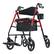 Left. Metro Mobility - M913P 2 in 1 Rollator Walker & Transport Wheelchair for Seniors, 8" Wheels with Seat for All Terrain, 300 lb Capacity - Red.