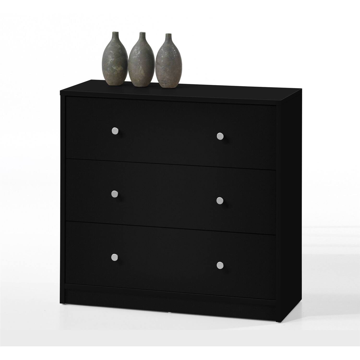 Front. SlickBlue - Contemporary 3-Drawer Chest for Bedroom, Living Room, or Office Storage - Black.