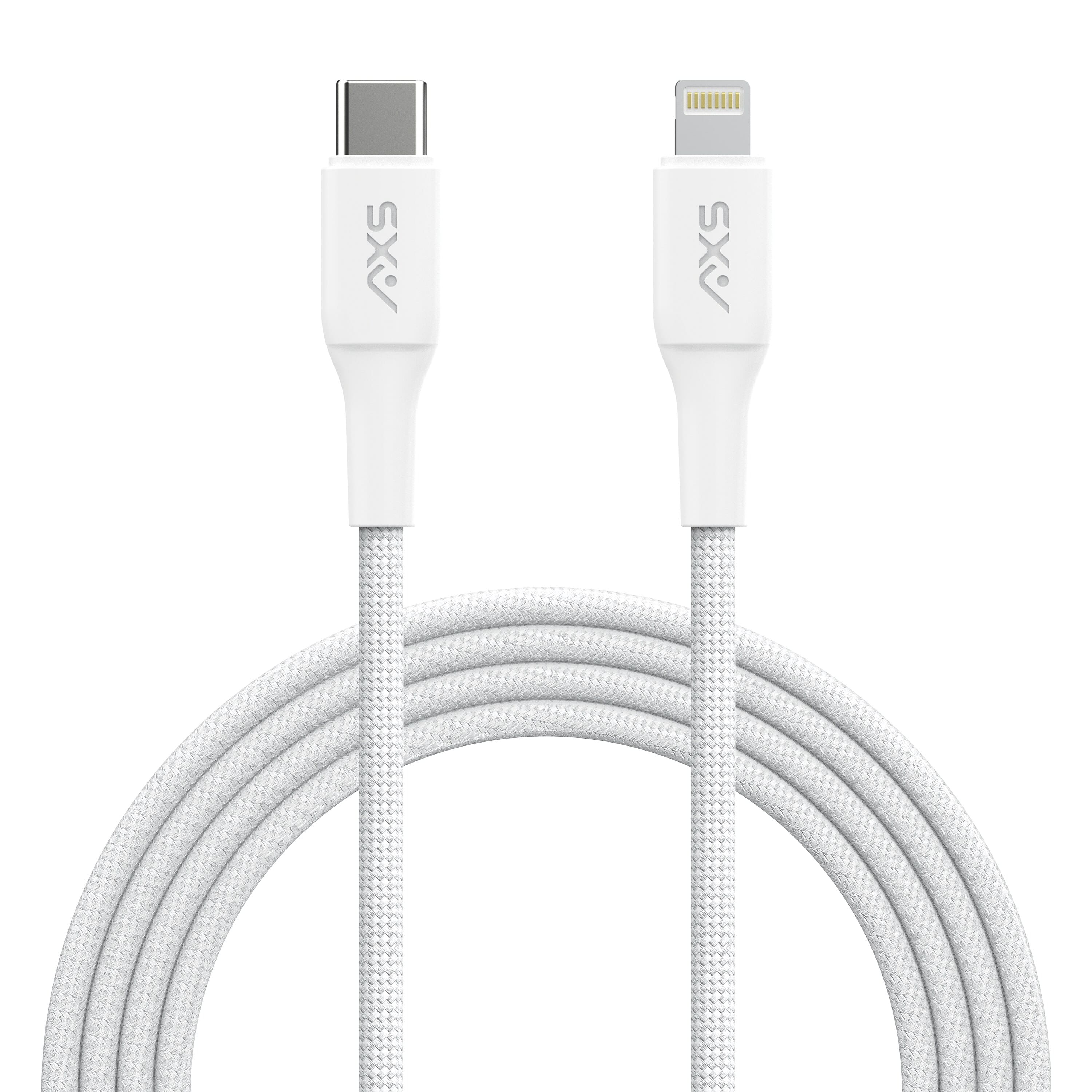 AXS - PROCharge USB-C to Lightning Braided Cable 8FT - White/Grey
