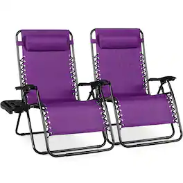 Best Choice Products - Set of 2 Extra Wide Zero Gravity Lounge Chair Recliners w/ Cup Holder - Amethyst Purple