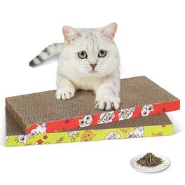 Oumilen - 2-Pack Cat Scratcher Pads, High-Density Corrugated Cardboard Scratching Board 16.93 x 8.66 x 1.18 in for Indoor Cats - Brown