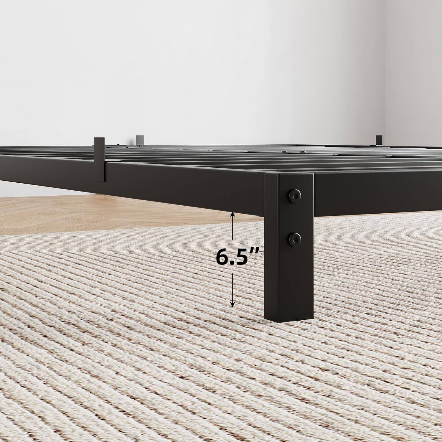 Left. Homhougo - 8 Inch Full Metal Platform Bed Frame, Low Profile, Black – Sturdy Low-Profile Design - 8 Inch.