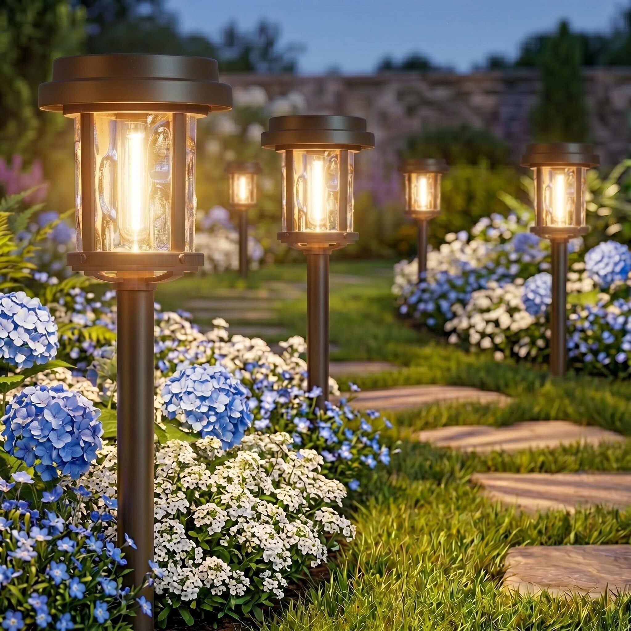 Alt View 1. Dazzed Corner - 6-Pack 20LM Solar Pathway Lights, Metal Glass, Waterproof Auto On/Off - Black.