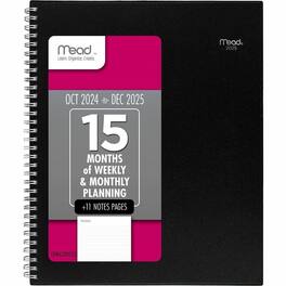 Mead - Large Weekly Monthly 15 Month October 2025 to December 2026 8 1/2 x 11 Twin Wire Black Planner