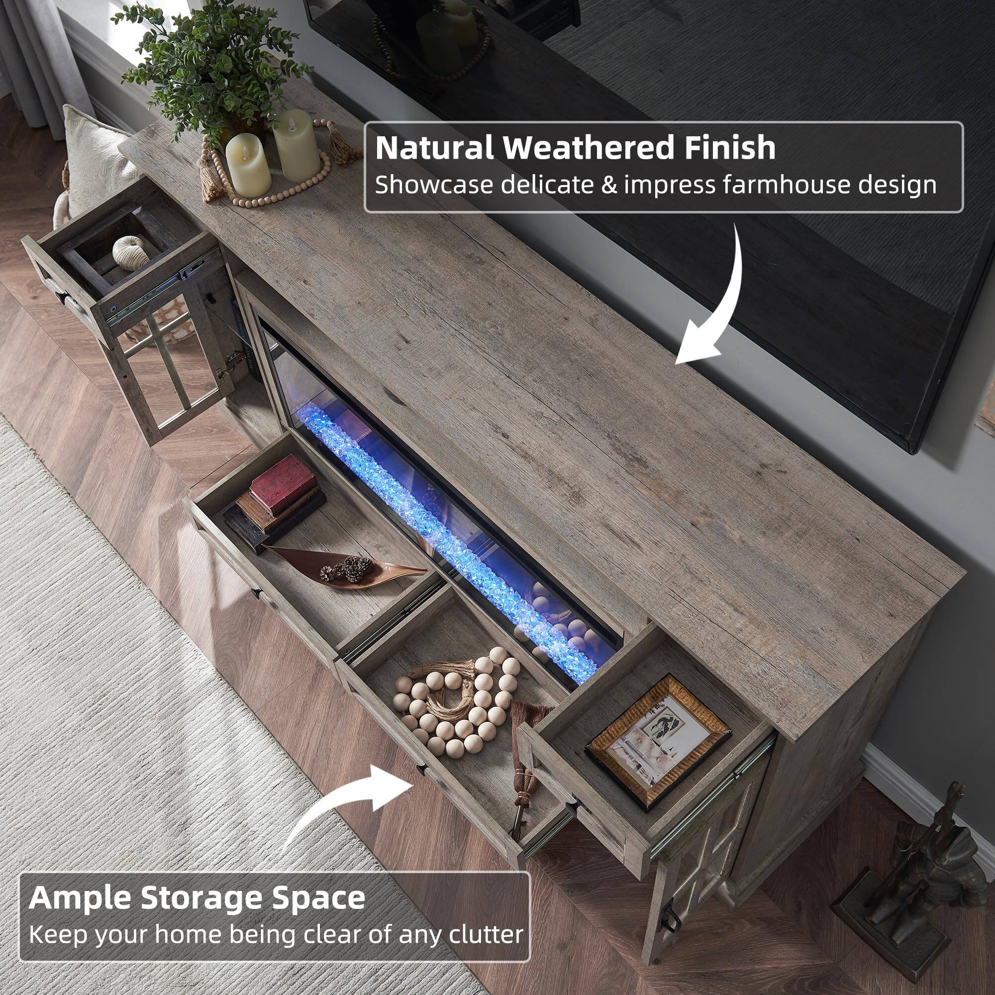 Natural Weathered Finish  
Showcase delicate & impress farmhouse design  

Ample Storage Space  
Keep your home being clear of any clutter