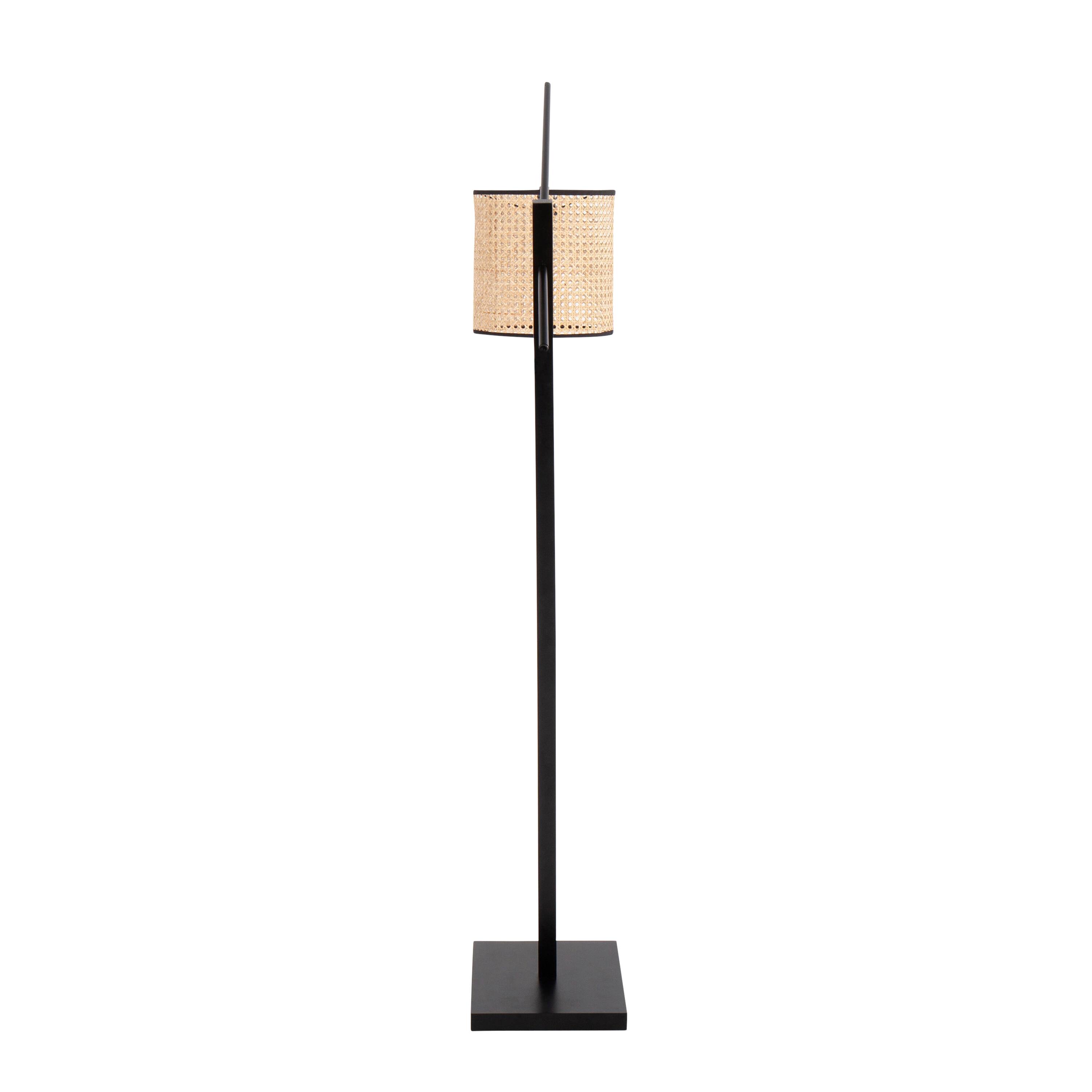 Alt View 1. Loheer - Loheer Arturo Contemporary Rattan Floor Lamp Black Wood and Steel 60 Inch Tall Standing Lighting for Living Room - Black.