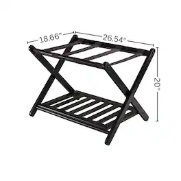 FurniFact - Foldable Luggage Rack with Shelf - Espresso