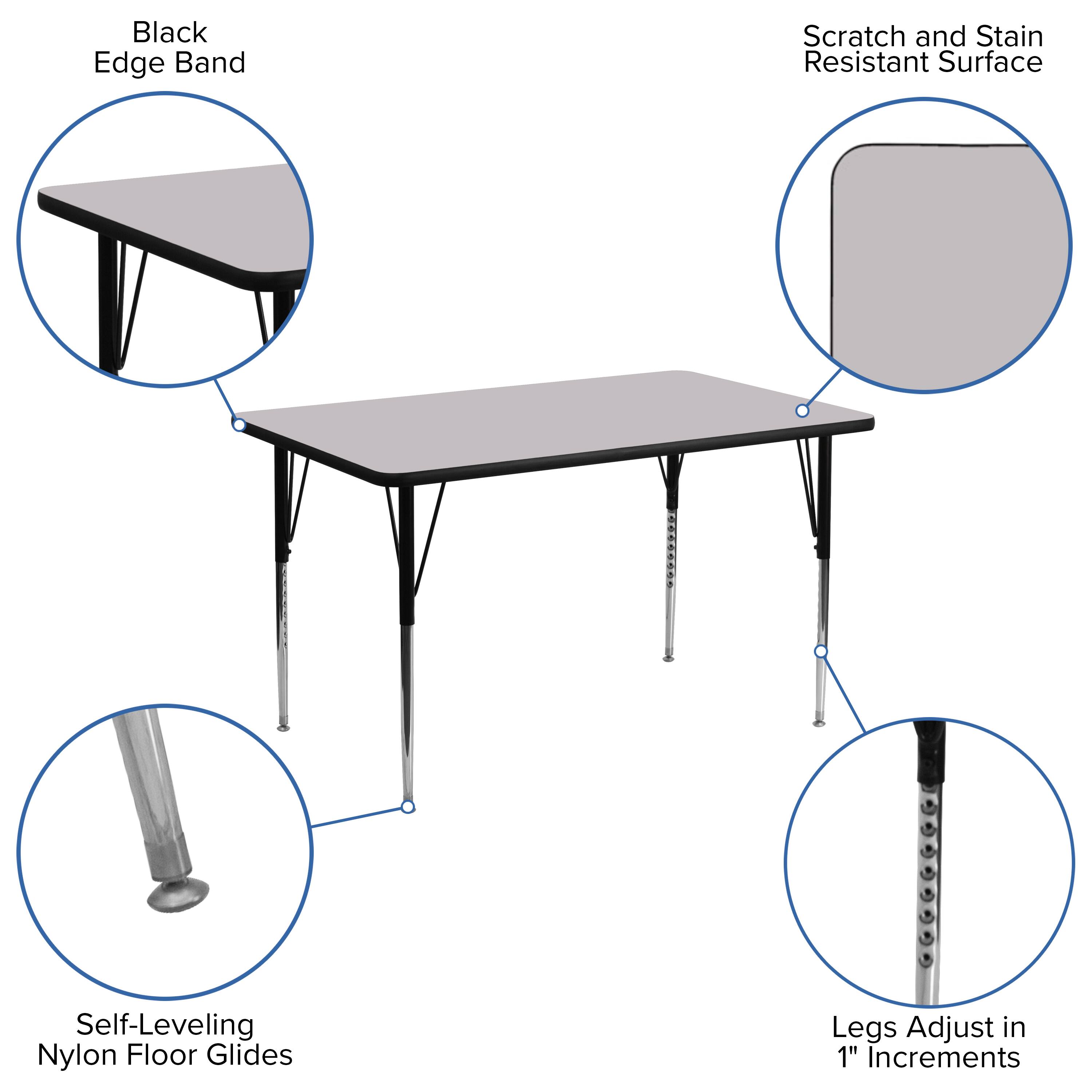 Black Edge Band  
Scratch and Stain Resistant Surface  
Self-Leveling Nylon Floor Glides  
Legs Adjust in 1" Increments