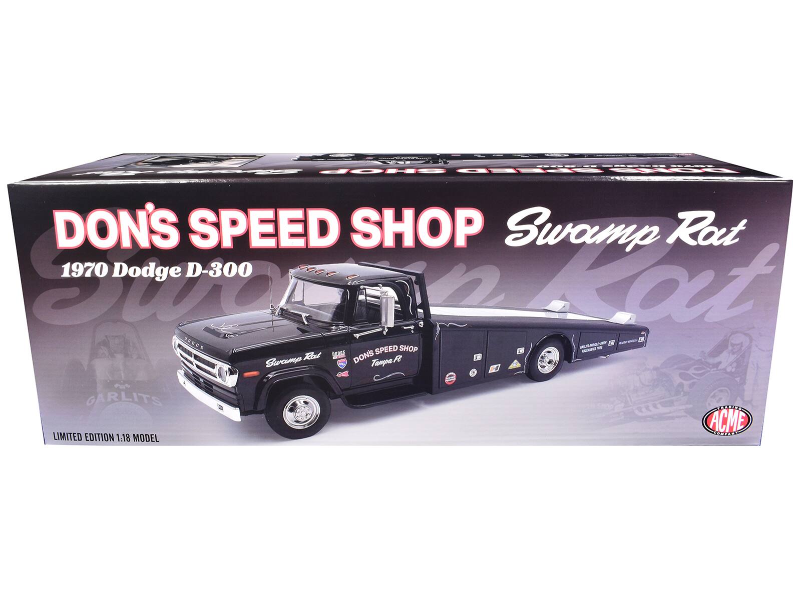 DON'S SPEED SHOP  
Swamp Rat  
1970 Dodge D-300  
LIMITED EDITION 1:18 MODEL  

Swamp Rat  
DON'S SPEED SHOP  
Tampa, FL  

GARLITS  

ACME
