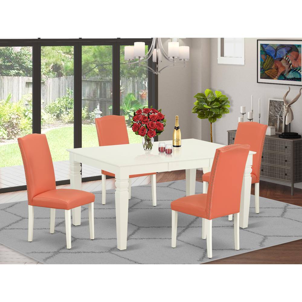 Back. East West Furniture - Dining Room Set Linen White - Brown.