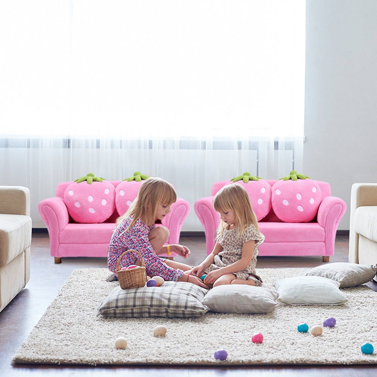 Alt View 1. Costway - Costway Kids Sofa Strawberry Armrest Chair Lounge Couch w/2 Pillow Children Toddler Pink - Pink.