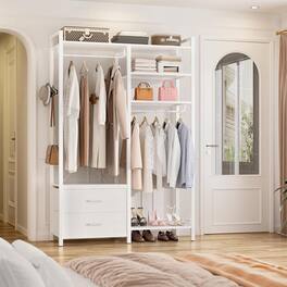 Aheaplus - 6-Tier Heavy-Duty Clothes Rack / Reversible Shelves & 2 Drawers - Space-Saving Freestanding Closet Organizer - White