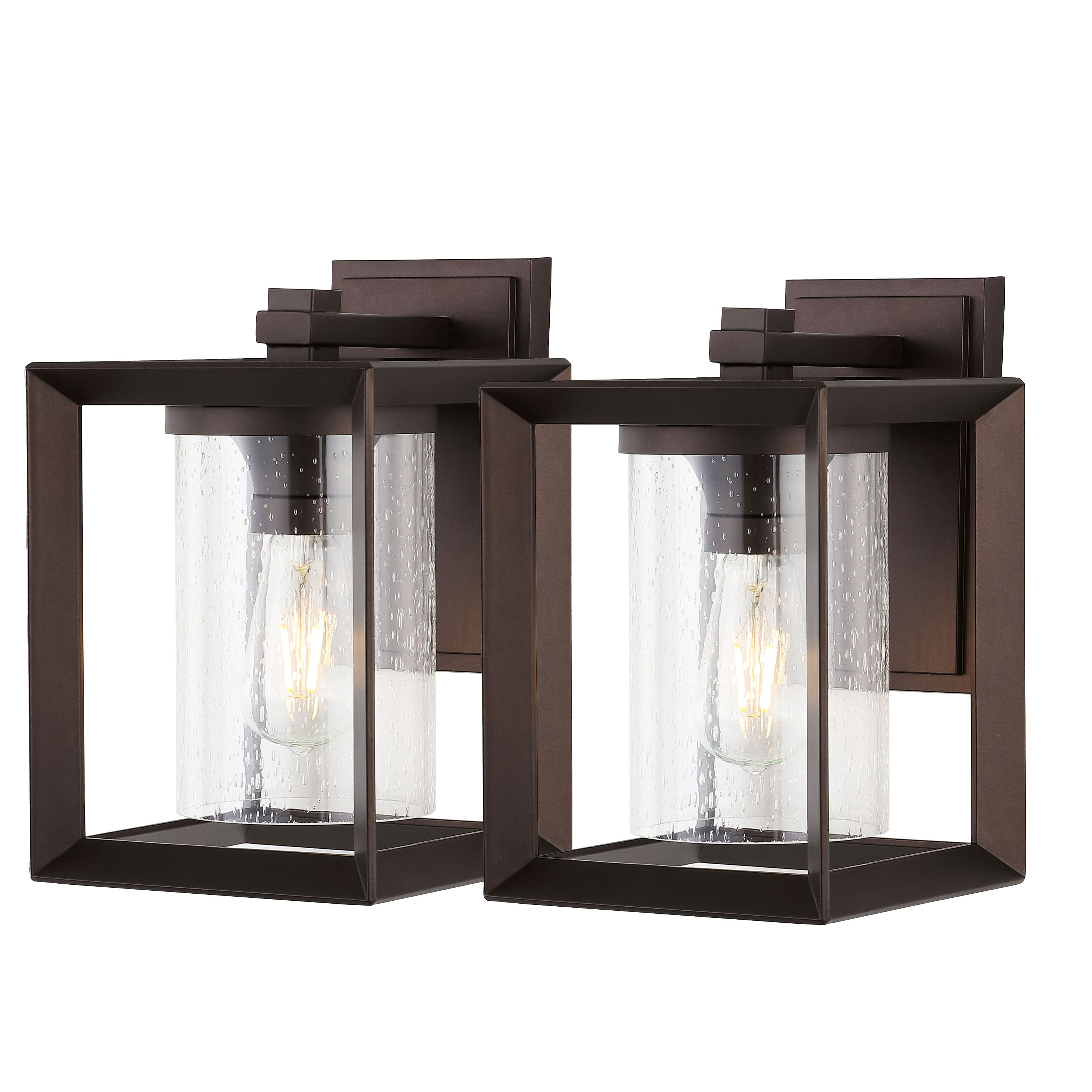 Jonathan Y - Vaughn 7.25" 1-Light Iron/Glass Modern Rustic Cube LED Outdoor Sconce, Oil Rubbed Bronze (Set of 2) - Oil-Rubbed Bronze