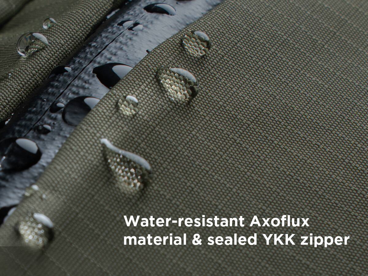 Water-resistant Axoflux material & sealed YKK zipper