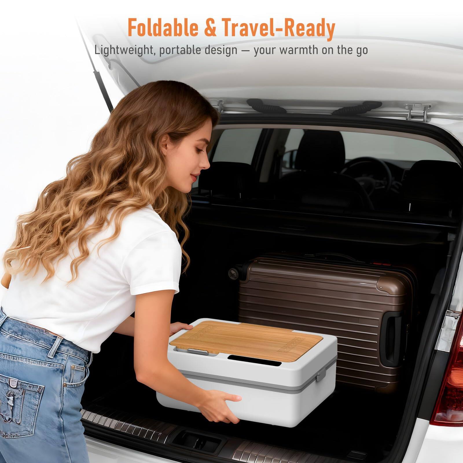 Foldable & Travel-Ready  
Lightweight, portable design — your warmth on the go