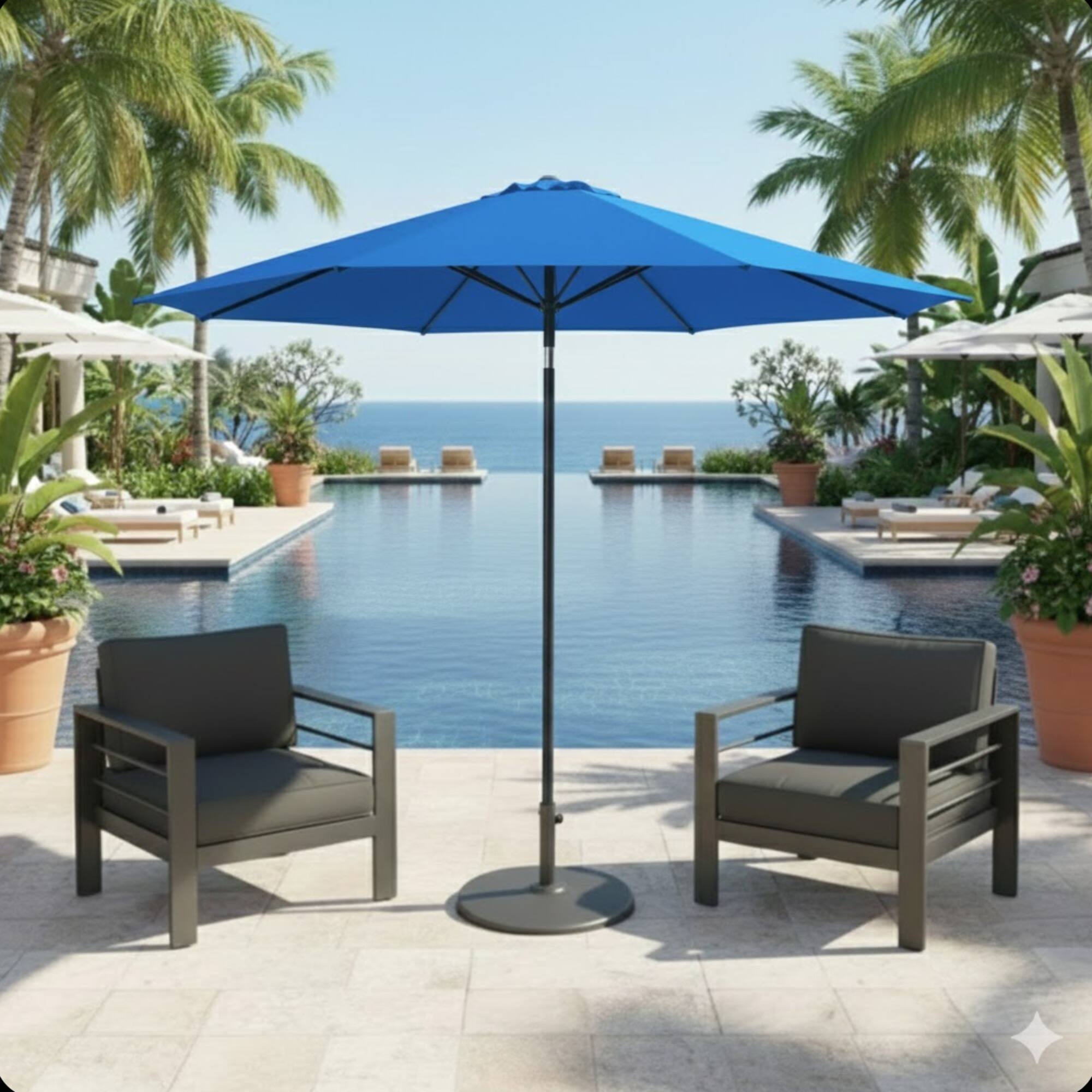 Left. Mondawe - 13 Feet Market Patio Umbrella with Crank Lift , Tilt and UV-Resistant Canopy - Blue.