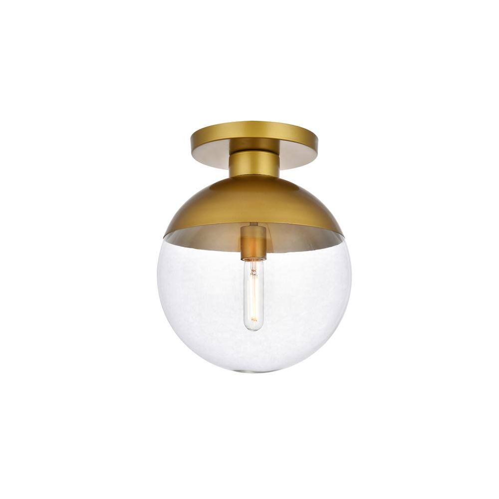 Alt View 2. Living District - Eclipse 1 Light Brass Flush Mount With Clear Glass - Brass And Clear.