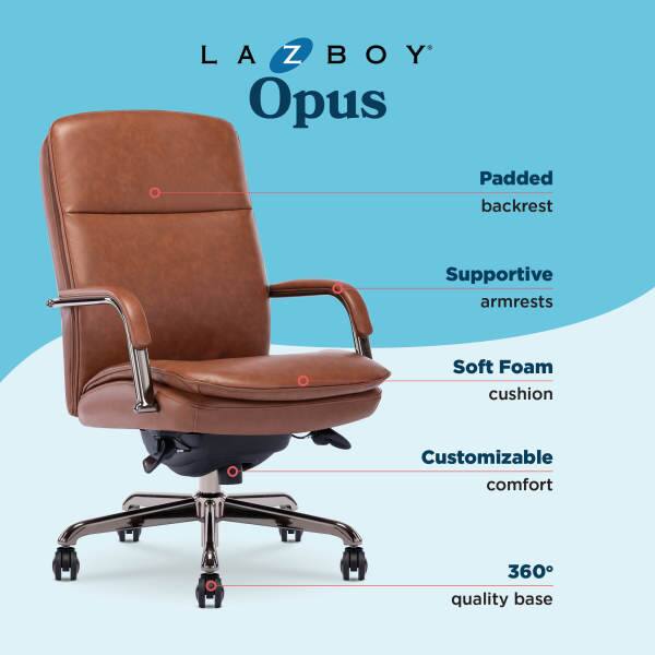 LA Z BOY Opus  
Padded backrest  
Supportive armrests  
Soft Foam cushion  
Customizable comfort  
360° quality base