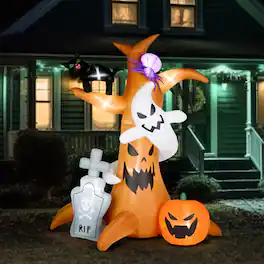 Winado - 8FT Halloween Inflatable Scary Tree with Pumpkin Decoration, Built-in LED Light Blow Up for In/Outdoor Party Garden Lawn - Orange