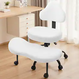 KERDOM - Ergonomic Cross-Legged Office Chair with Wheels, Meditation & Kneeling Chair for Adult, Wool Wide Seat 360° Swivel - Wool White