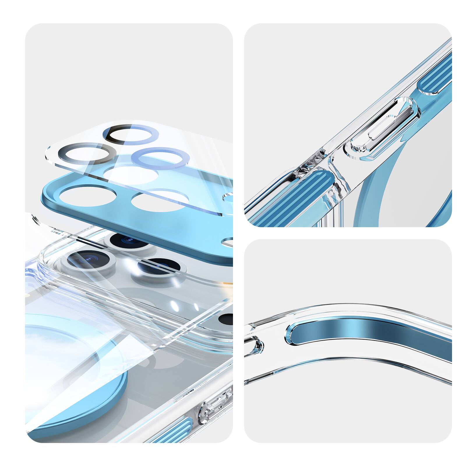 Alt View 1. Dteck - Magnetic Clear Phone Case for Apple iPhone 17 Pro with Metal Rotating Kickstand,Shockproof PC+TPU Slim Transparent Cover - Blue.