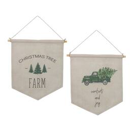 BreeBe - Canvas Christmas Banner (Set of 2) - White, Green