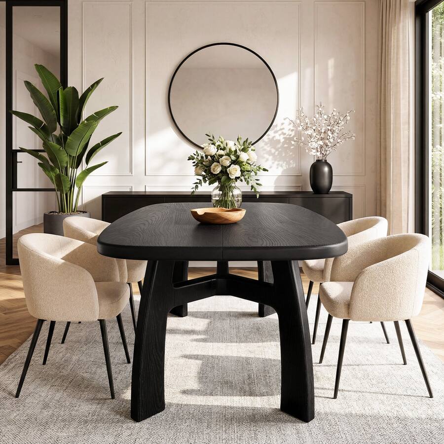 Interlocking Wooden Structures Tribesigns Solid Wood Dining Table with Rounded Tabletop Edges for ...