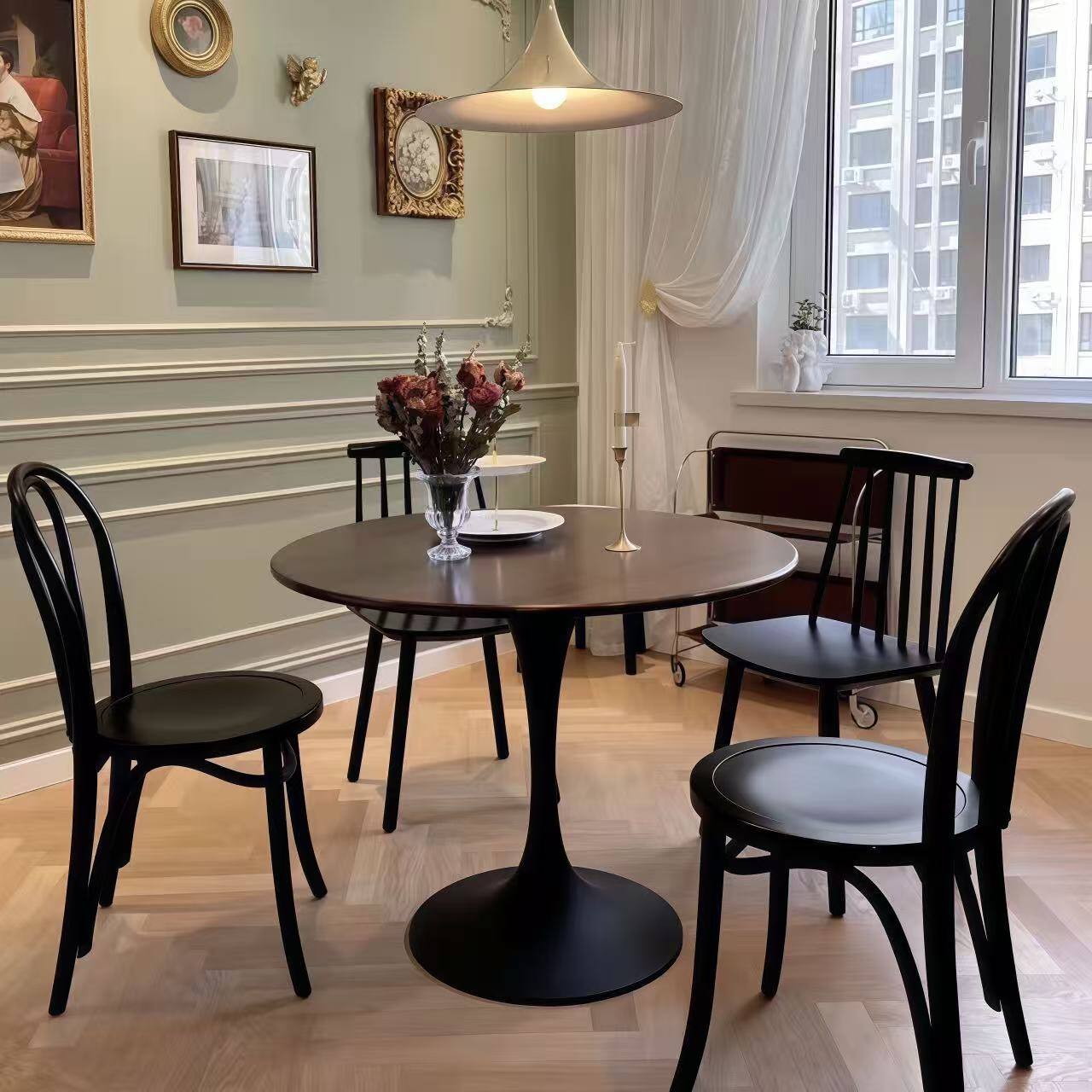 Alt View 1. PexFix - 31.5" Minimalist Round Dining Table, Space-Saving Coffee Table for Kitchen & Living Room - Walnut.