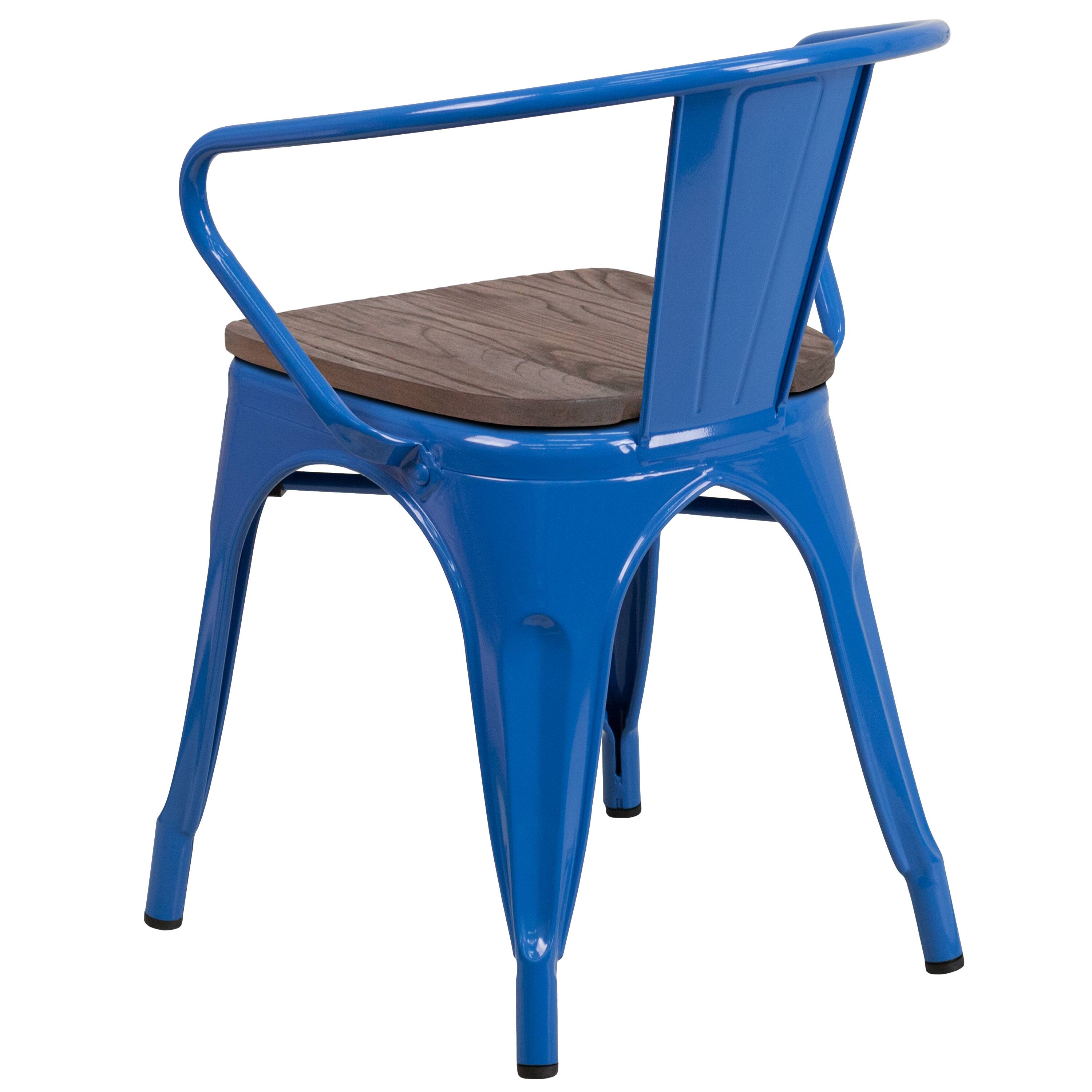 Alt View 3. Emma + Oliver - Metal Chair with Wood Seat and Arms - Blue.