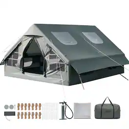 VEVOR - Inflatable Tent for Camping 5-8 Person Blow Up Tent with Hand Pump, for Family Outdoor Glamping, Waterproof 420D Oxford - Green