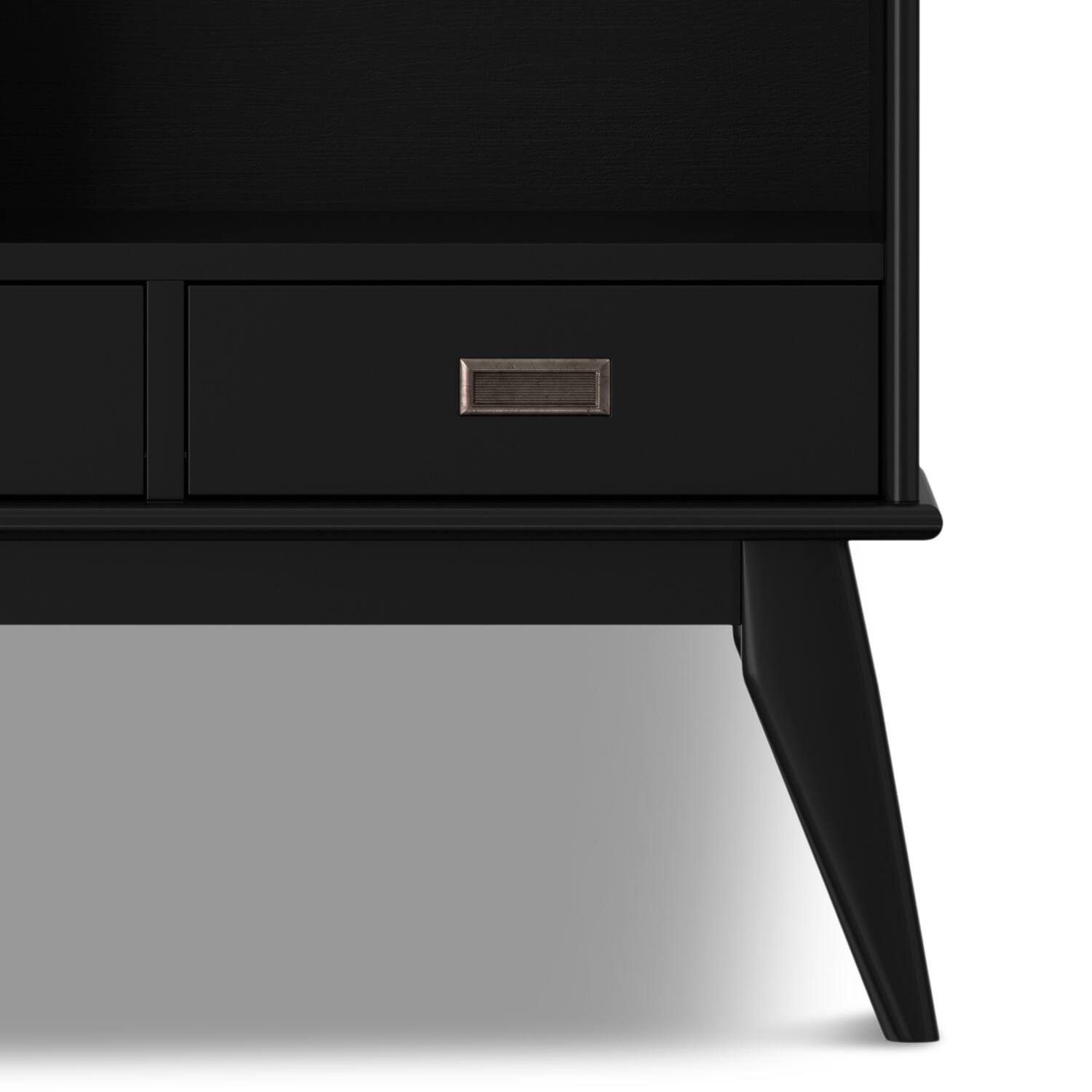 Alt View 5. Simpli Home - Draper SOLID HARDWOOD 64 inch x 35 inch Mid Century Modern Wide Bookcase and Storage Unit in Black - Black.