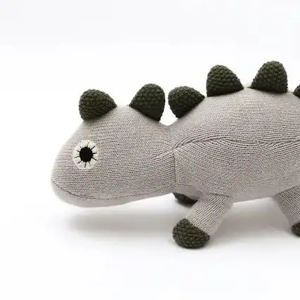 Front. Siljoy - Knitted Stuffed Dinosaur Soft Toy, 35x13cm, Ice Grey, 100% Cotton & Polyester, Unique Spikes - Gray.