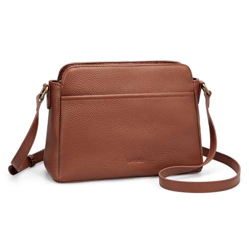 Front. ESBANY - Anti-theft Crossbody Bag for Women Geniune Leather, Small Cross Body Shoulder Handbags with RFID Card Slots - Cognac Brown.
