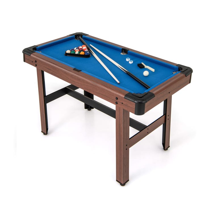 SlickBlue - Kids and Adults Pool Table with Complete Ball Set, Wooden Design - Brown, Blue