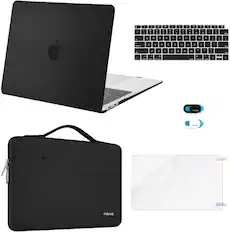 Front. mosiso - 5IN1 Kit for MacBook Air 13 inch Case M1 A2337 A2179 A1932 2021-2018, Case&Bag&Keyboard Skin&Webcam Cover&Screen Film - Black.