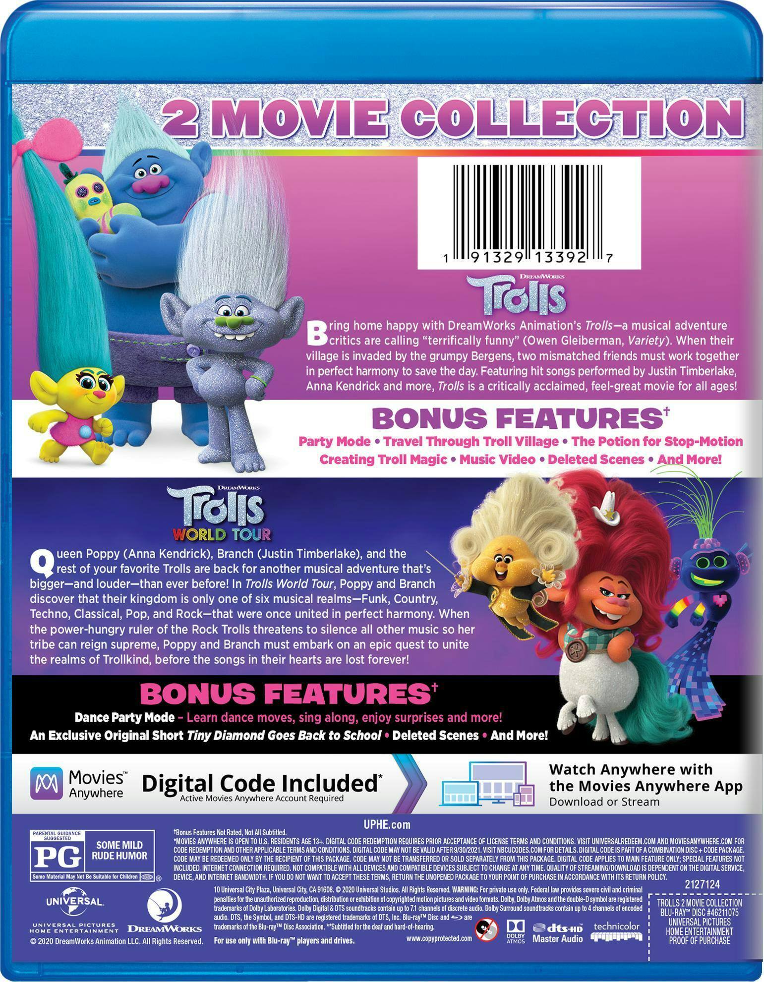 Back. Trolls/Trolls World Tour (Blu-ray + Digital Copy) [Blu-ray].