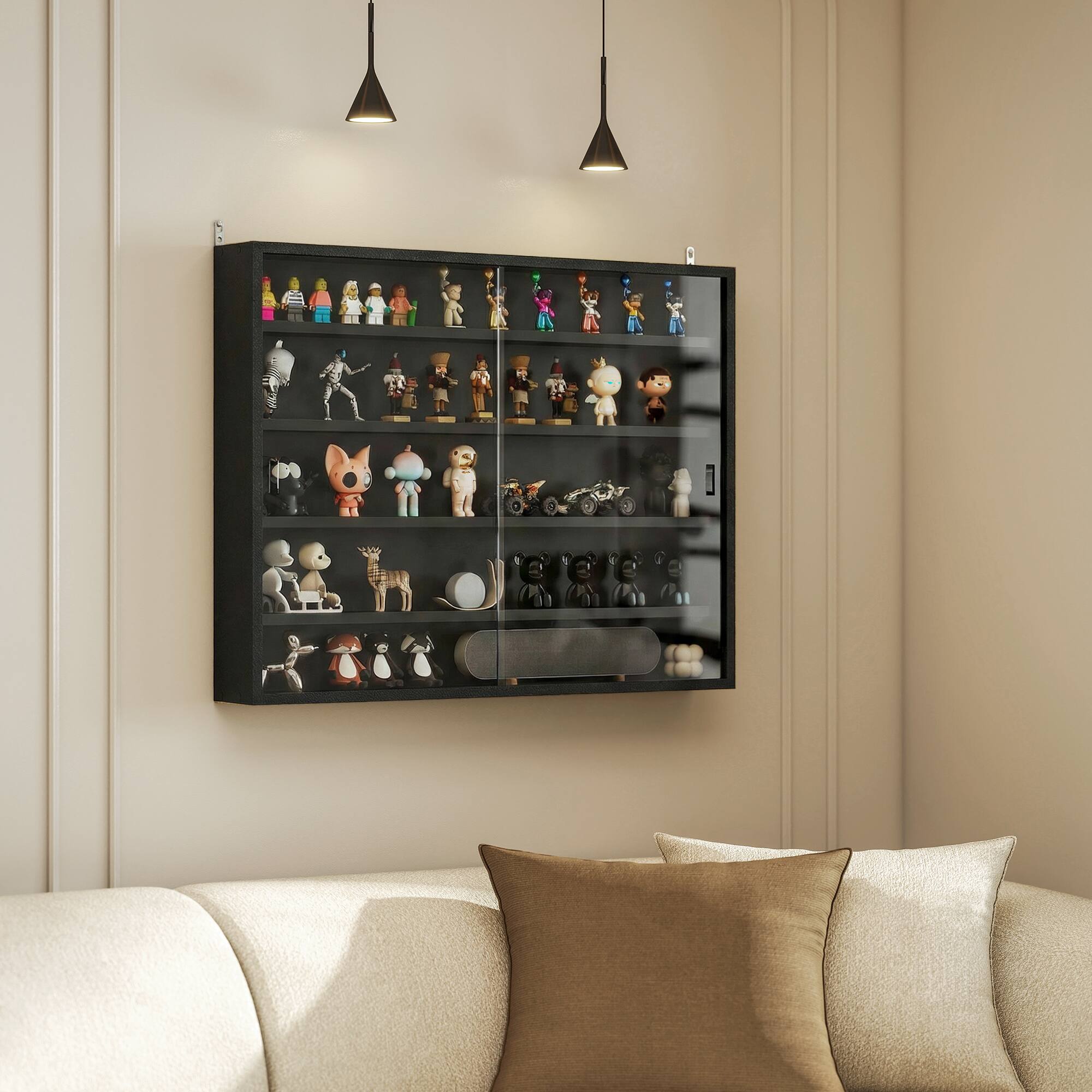 Alt View 1. Homcom - Display Cabinet, Wall-Mounted Display Case with 2 Glass Doors and Adjustable Shelves - Black.
