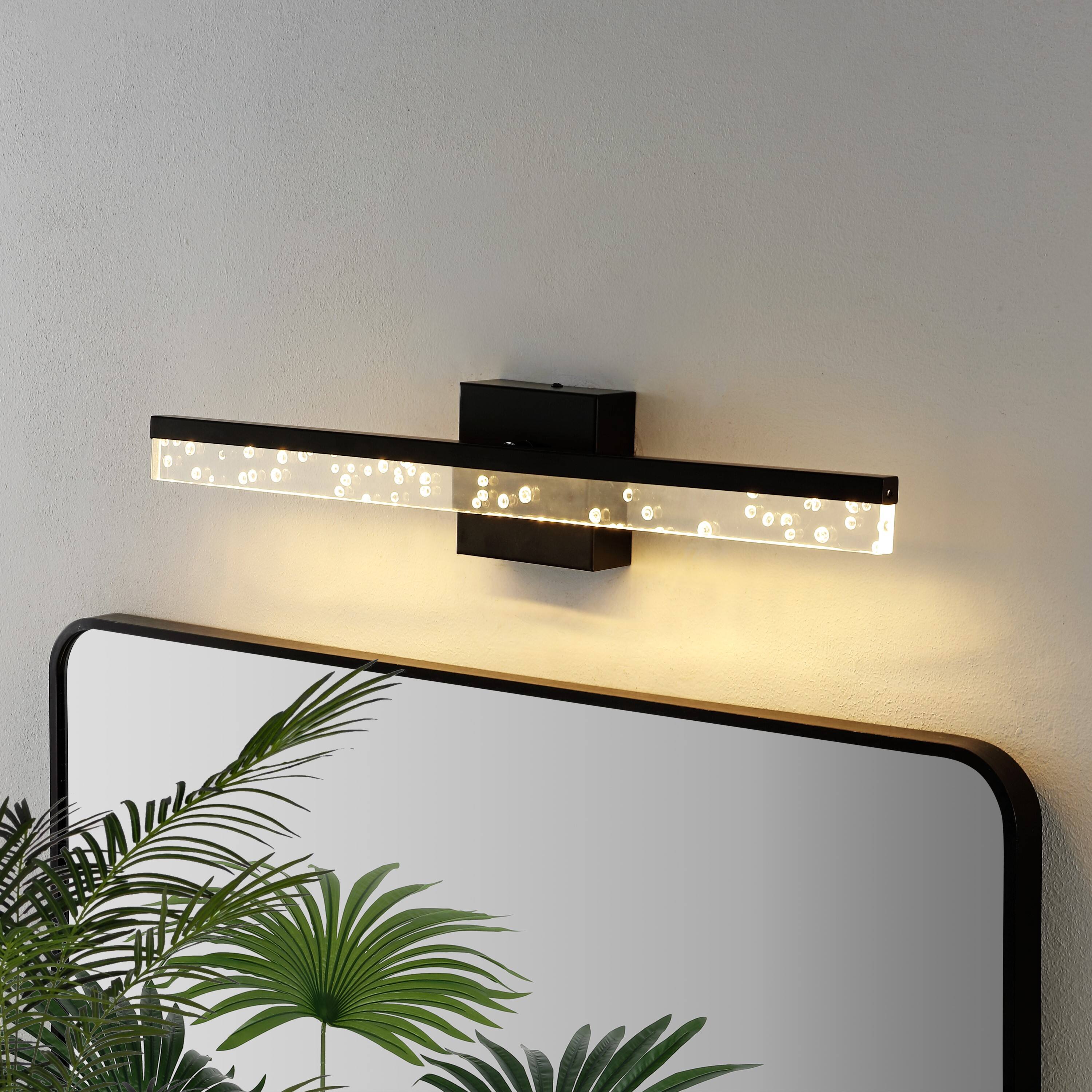 Alt View 1. Jonathan Y - Mario 22" 1-Light Modern Contemporary 360-Degree Rotatable Iron/Seeded Acrylic Integrated LED Vanity Light, Black/Clear - Black/Clear.