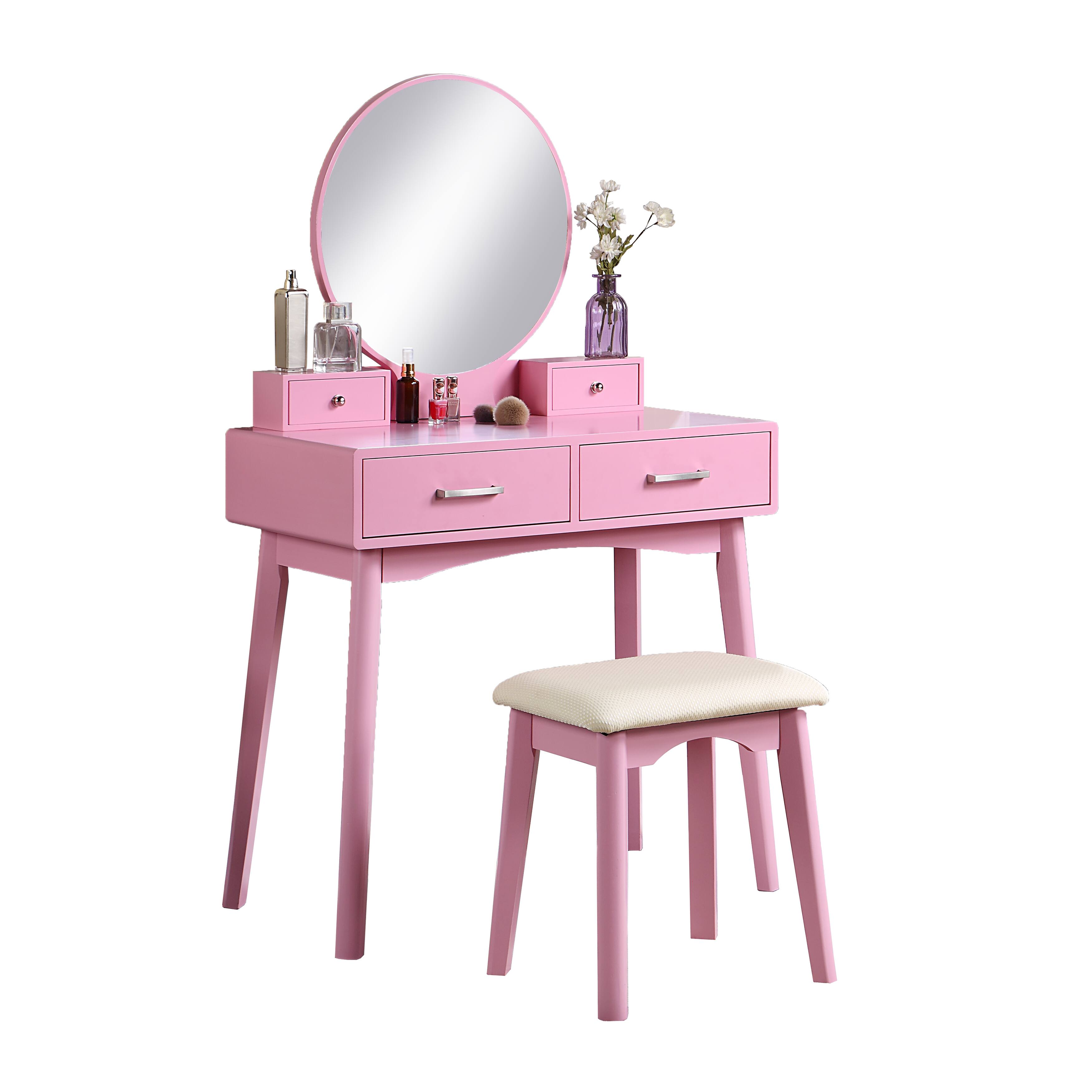 Alt View 1. APRILSOUL - Liannon Contemporary Wood Vanity and Stool Set Pink - Pink.