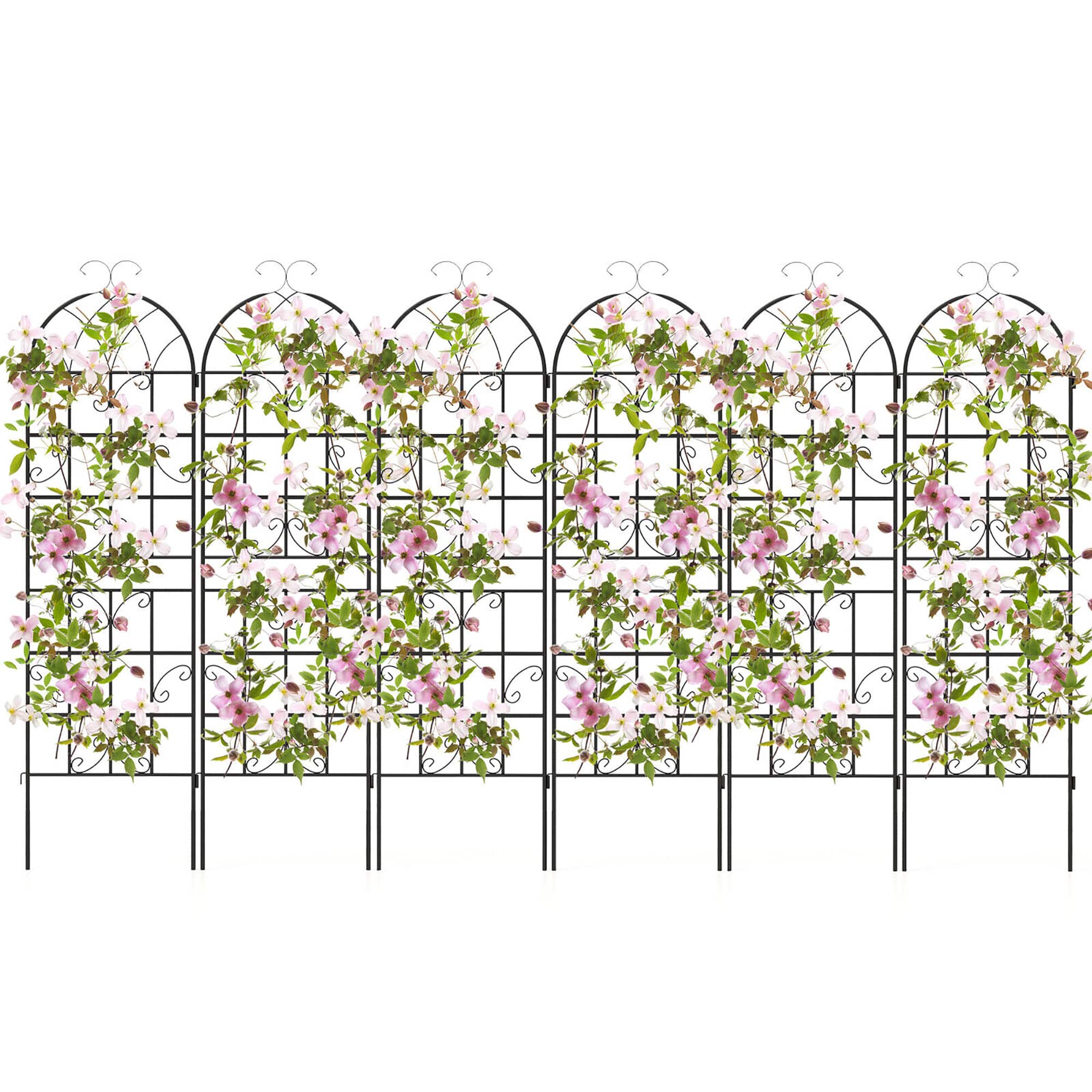 Gymax - 71'' Tall Metal Garden Trellis for Climbing Plants 6 Pack Fence Panels Retro - Black