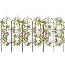 Gymax - 71'' Tall Metal Garden Trellis for Climbing Plants 6 Pack Fence Panels Retro - Black