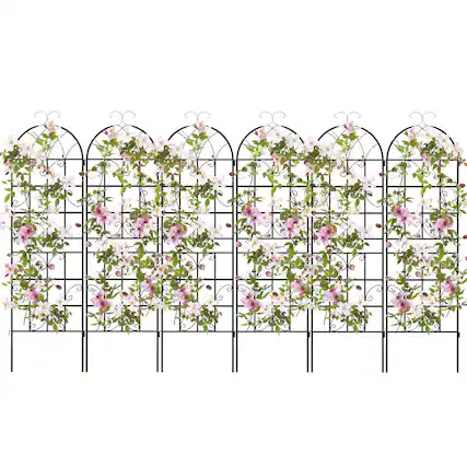 Front. Gymax - Gymax 71'' Tall Metal Garden Trellis for Climbing Plants 6 Pack Fence Panels Retro - Black.
